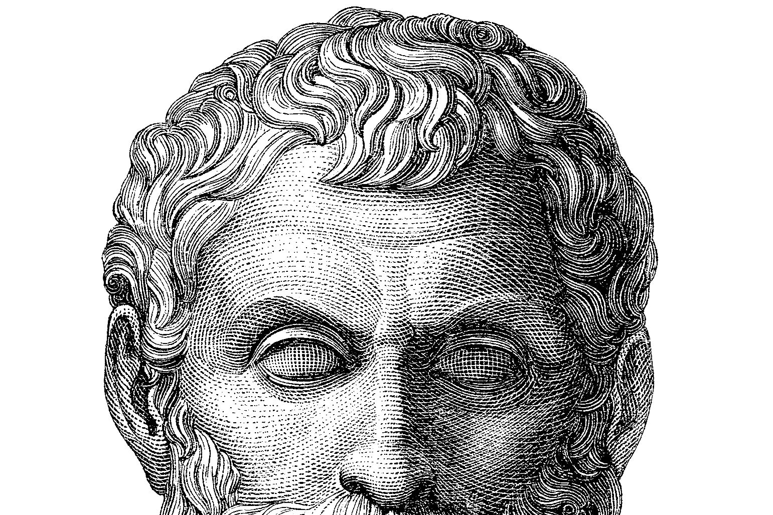 Engraved bust of the bearded, curly-haired philosopher Thales of Miletus.