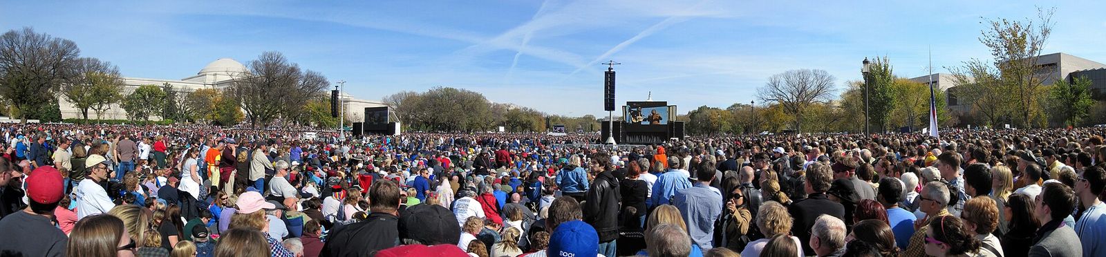 Panoramic view of the crowd on the National Mall at the Rally to Restore Sanity and/or Fear.